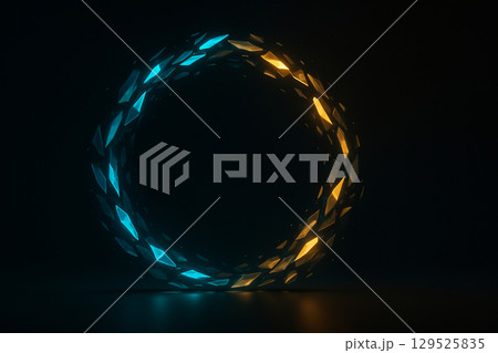 アクアブルーとゴールドの光の破片で構成された抽象的なリング背景 アクアブルーとゴールドの光の破片で構成された抽象的なリング背景 129525835