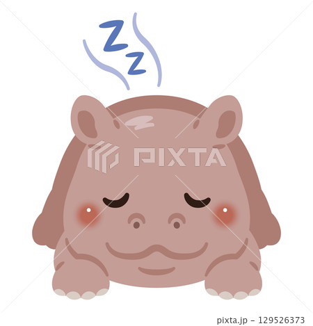 うつ伏せで眠るカバのイラスト 129526373