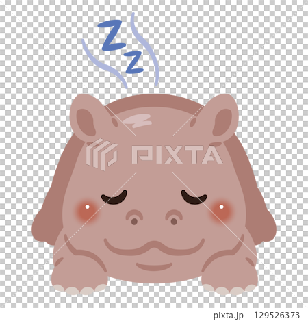 うつ伏せで眠るカバのイラスト 129526373