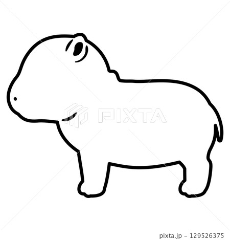 横向きのカバの線画 129526375