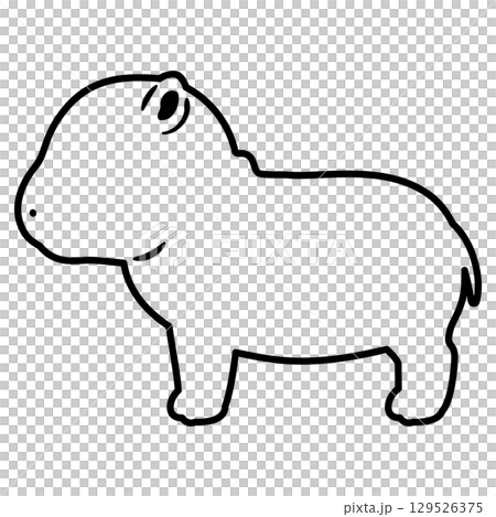 Line drawing of a hippopotamus lying sideways 129526375