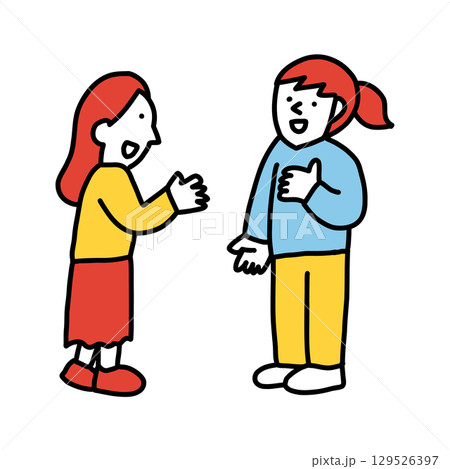 2人で会話する女性のイラスト　親子・先生と保護者 129526397