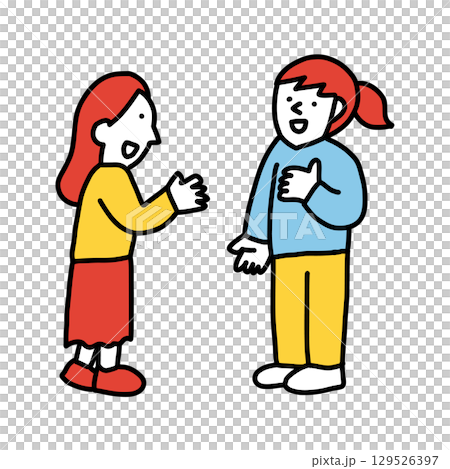 Illustration of two women having a conversation: parent and child, teacher and guardian 129526397