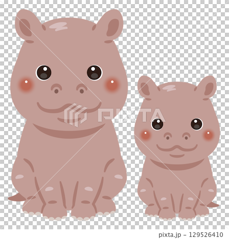 お座りしたカバの親子イラスト 129526410