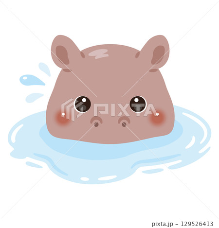 川の中にいるカバのイラスト 129526413
