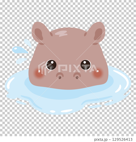 川の中にいるカバのイラスト 129526413