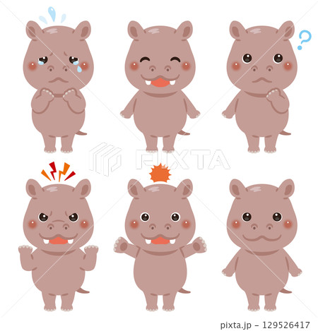 カバのキャラクターイラスト　表情セット 129526417