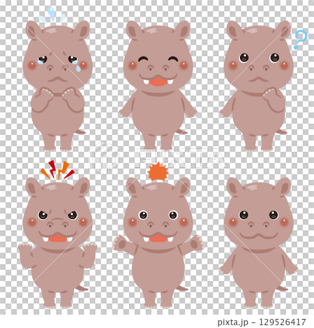 カバのキャラクターイラスト　表情セット 129526417