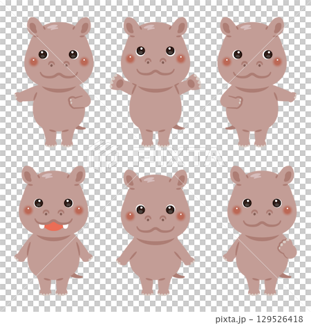 Pointing hippopotamus character illustration set 129526418