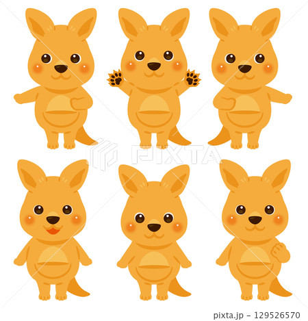 指さしをするカンガルーのキャラクターイラストセット 129526570