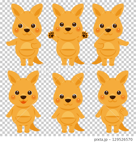 指さしをするカンガルーのキャラクターイラストセット 129526570
