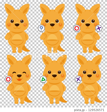 Kangaroo character illustration set holding a circle, circle, triangle, or triangle tag 129526571
