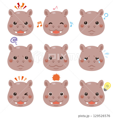 カバのイラストセット　顔表情のみ 129526576