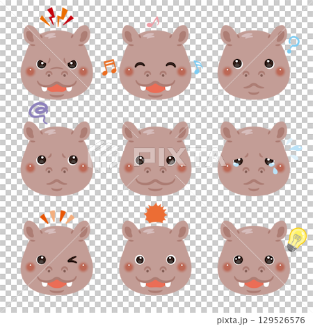 Hippopotamus illustration set (facial expressions only) Hippopotamus illustration set (facial expressions only) 129526576