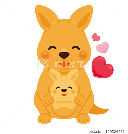 正面から見た笑顔のカンガルー親子のイラスト 129526682