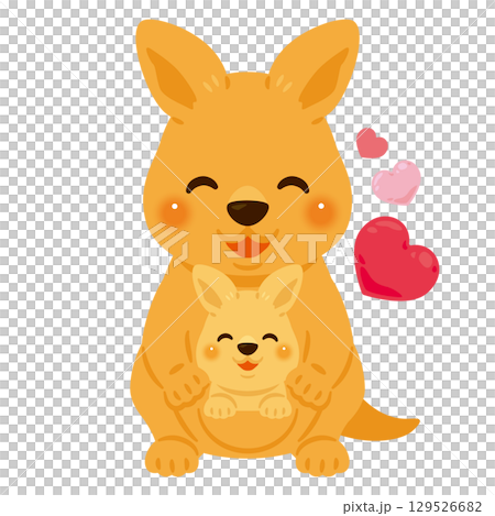 正面から見た笑顔のカンガルー親子のイラスト 129526682