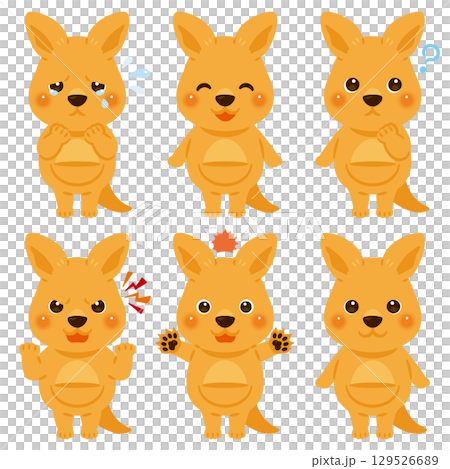 Kangaroo character illustration facial expression set 129526689