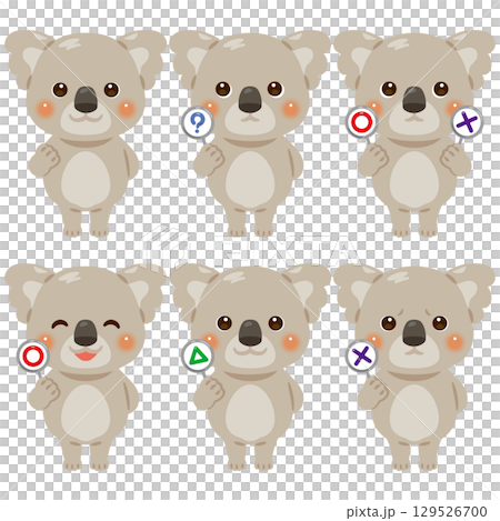 ○×△の札を持ったコアラのキャラクターイラストセット 129526700