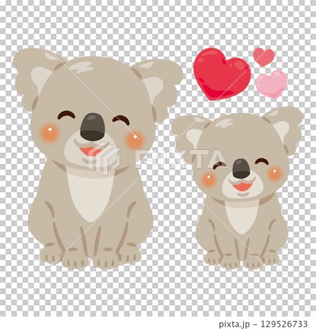 Illustration of a smiling koala parent and child sitting Illustration of a smiling koala parent and child sitting 129526733
