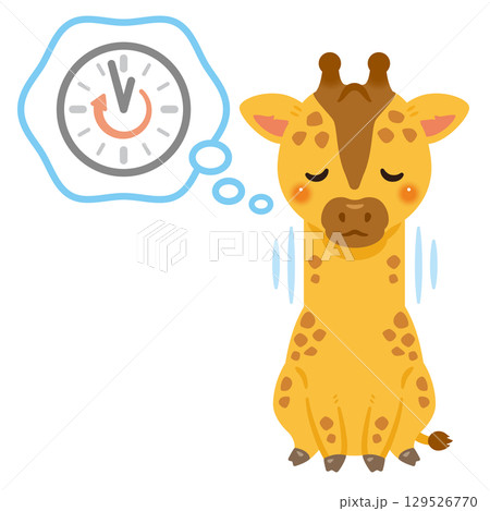 首を長くして待つキリンのキャラクターイラスト 129526770