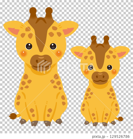 Illustration of a sitting giraffe and its child Illustration of a sitting giraffe and its child 129526786