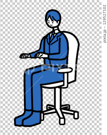 椅子に座って作業する男性会社員 129527102