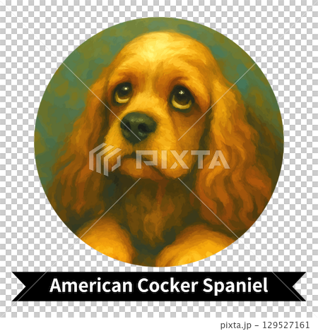 American Cocker Spaniel Dog Portrait - Oil Painting Style Image of a Cute Pet 129527161