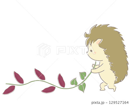 芋ほりをするハリネズミのイラスト 129527164
