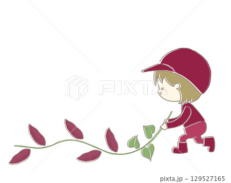 芋ほりをする子供のイラスト 129527165