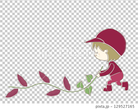 芋ほりをする子供のイラスト 129527165