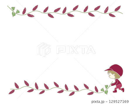芋ほりをする子供のフレーム 129527169