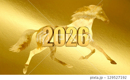 黄金の馬、年賀状素材2026 129527192