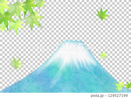 Watercolor illustration of Mt. Fuji and maple leaves 129527199