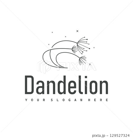 Dandelion Flower Logo Design Simple Minimalist Symbol Template 129527324