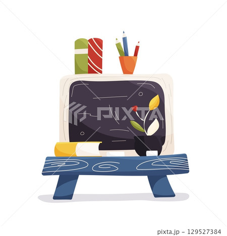 School blackboard with books and a flower pot 129527384