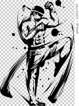 Muay Thai ink painting illustration Muay Thai ink painting illustration 129527787