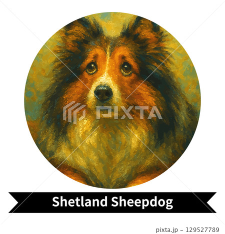シェットランド・シープドッグの犬ポートレート - かわいいペットの油絵風画像 129527789