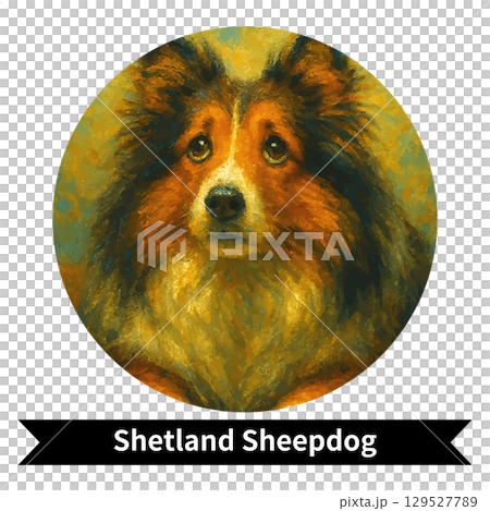 Shetland Sheepdog Dog Portrait - Oil Painting Style Image of a Cute Pet 129527789