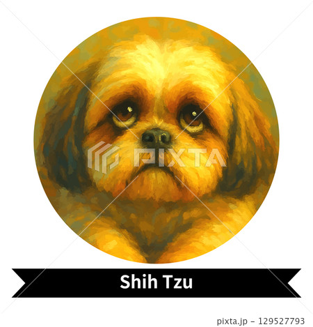 シー・ズーの犬ポートレート - かわいいペットの油絵風画像 129527793