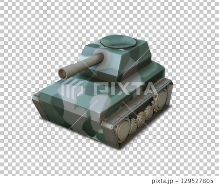 Low poly green tank., Battle tank 3d illustration., Military armored vehicle.3d render 129527805