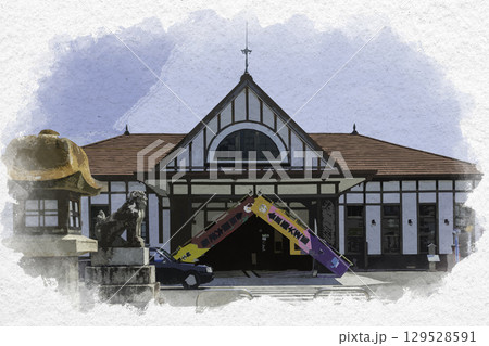 水彩画風 琴平 JR琴平駅 香川県琴平町 水彩画風 琴平 JR琴平駅 香川県琴平町 129528591