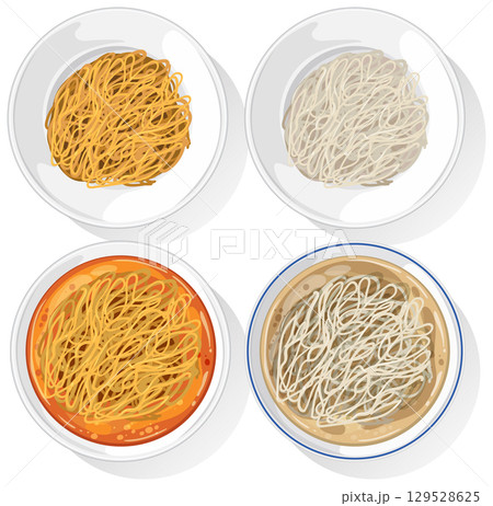 Variety of Asian Noodles in Vector Illustration 129528625