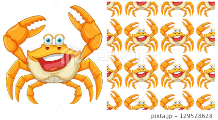 Cheerful Crab Seamless Pattern Design 129528628