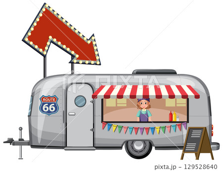Retro Food Truck on Route 66 Illustration 129528640