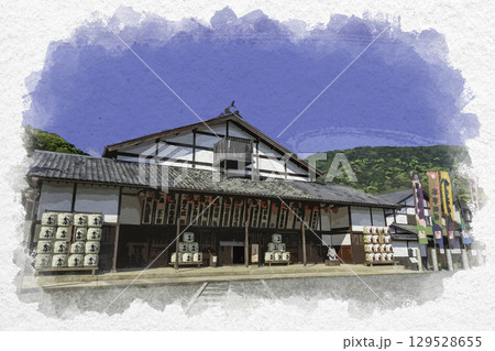 水彩画風　琴平　旧金毘羅大芝居　金丸座　香川県琴平町 129528655