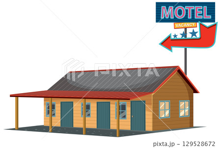 Retro Motel Illustration with Vacancy Sign Retro Motel Illustration with Vacancy Sign 129528672