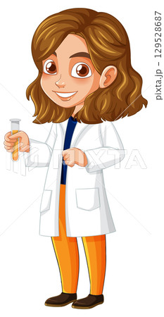 Young Female Scientist Holding Test Tube in Lab Coat 129528687