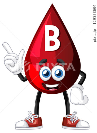 Cartoon Blood Drop Character with B Blood Type 129528694