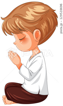 Peaceful Child in Meditation Pose 129528696