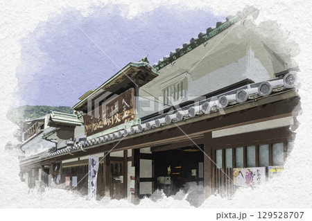 水彩画風 琴平 こんぴら表参道 金陵の郷 香川県琴平町 水彩画風 琴平 こんぴら表参道 金陵の郷 香川県琴平町 129528707